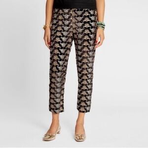 Frances Valentine Black & Cream Floral-Pattern Cropped Pants